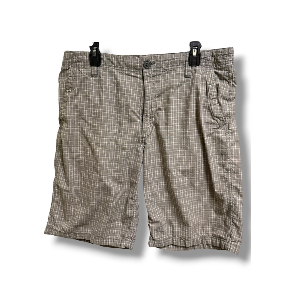 Express‎ Mens Khaki Grid Plaid Cotton Casual Chino Shorts Size 34